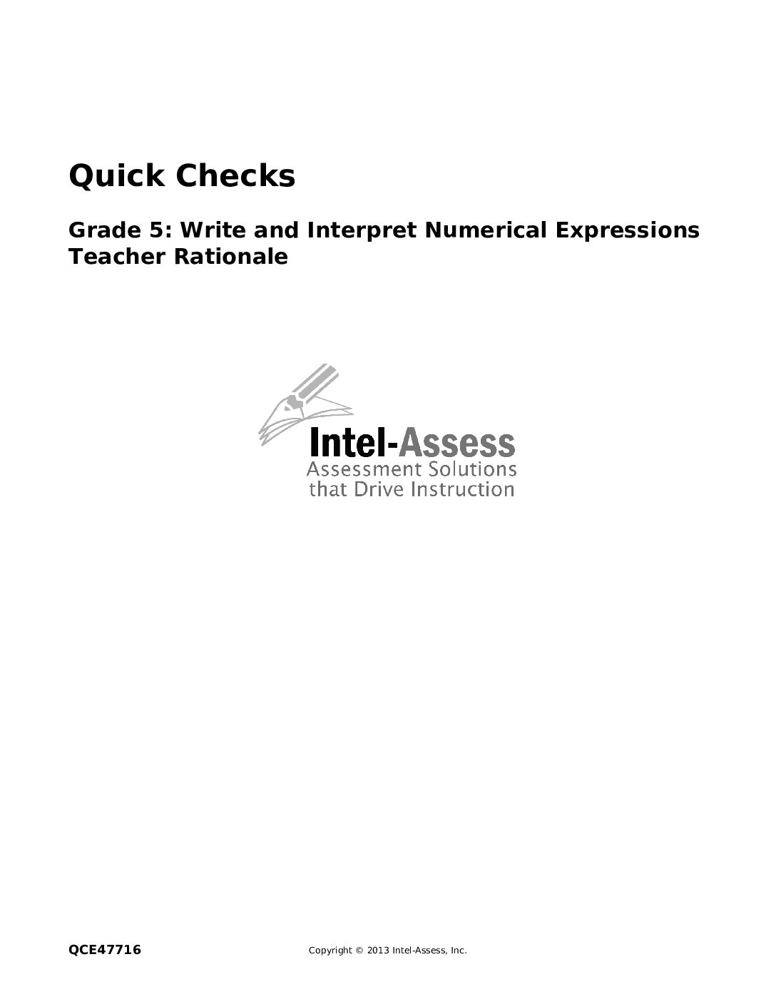 Qce47716 Grade 5 Write And Interpret Numerical Expressions Rationale
