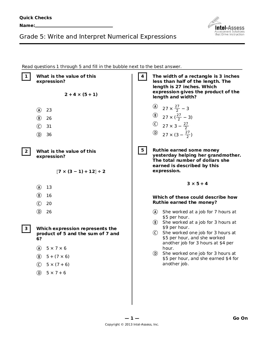 Qce47716 Grade 5 Write And Interpret Numerical Expressions
