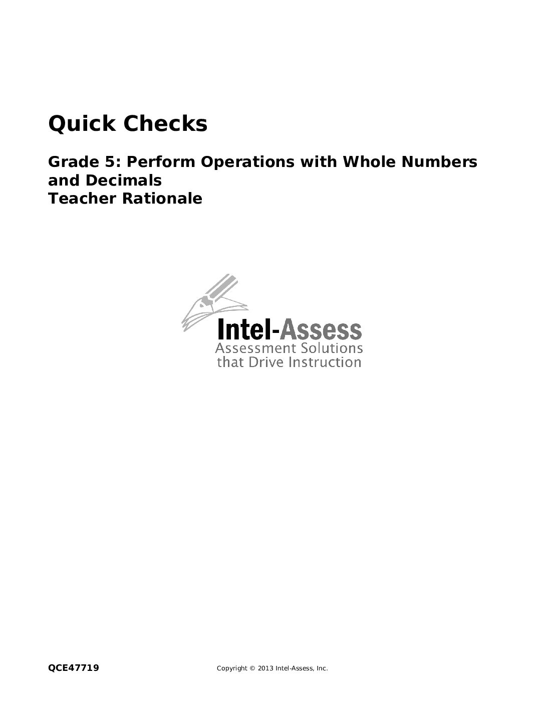 Qce47719 Grade 5 Perform Operations With Whole Numbers And Decimals Rationale