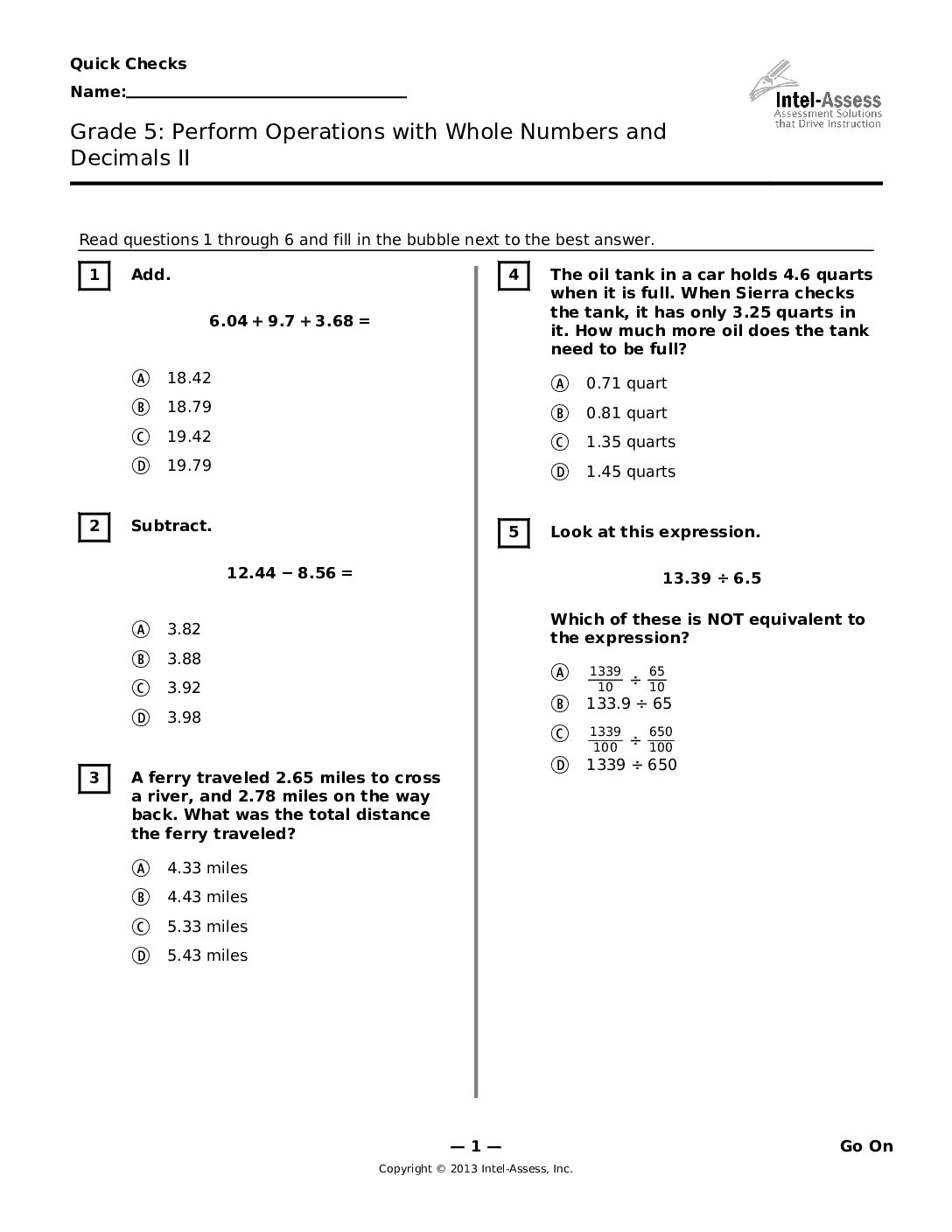 Qce47720 Grade 5 Perform Operations With Whole Numbers And Decimals Iı
