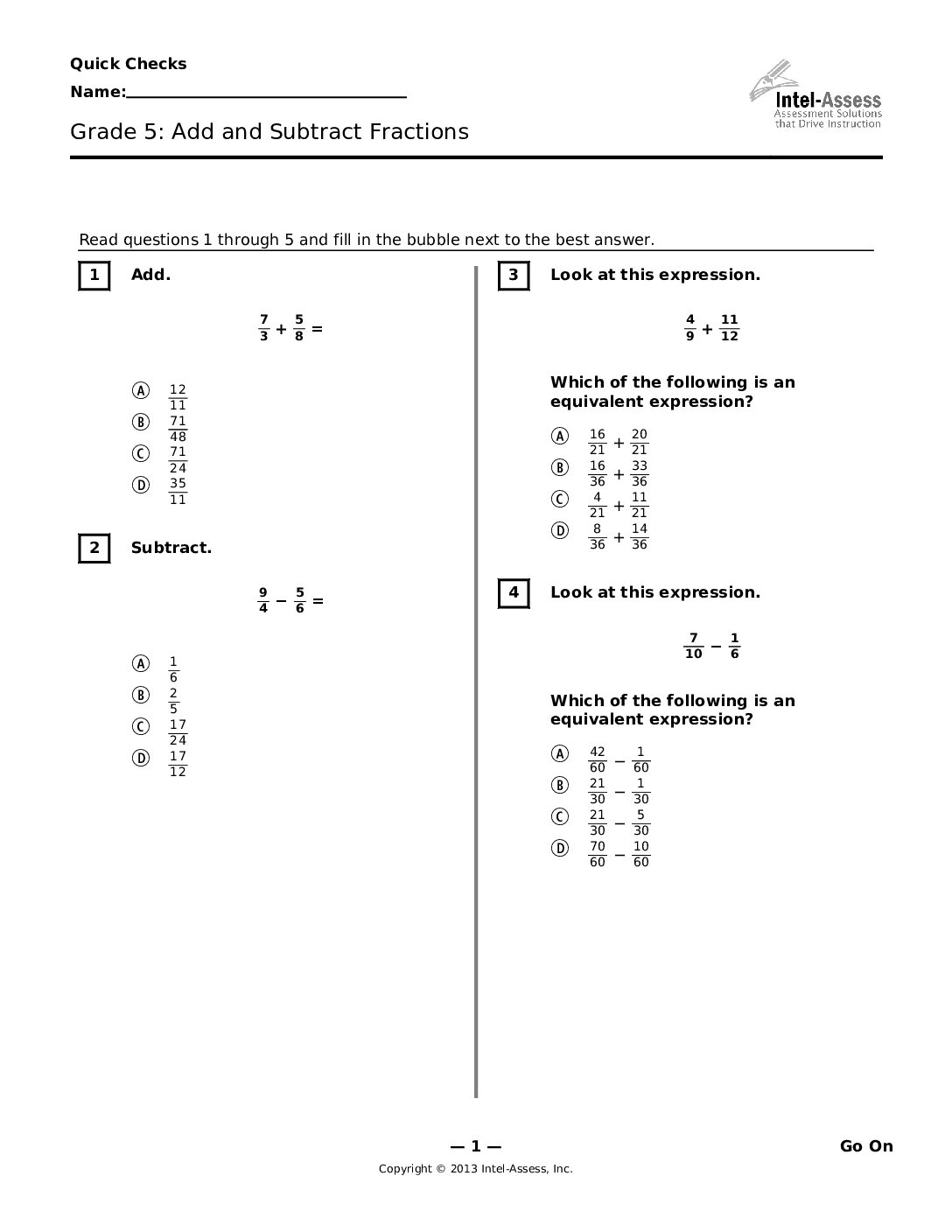 Qce47721 Grade 5 Add And Subtract Fractions