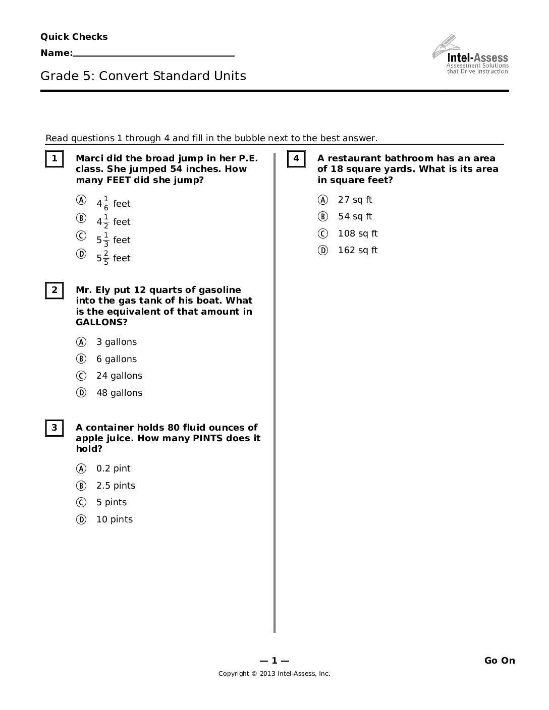 Qce47727 Grade 5 Convert Standard Units