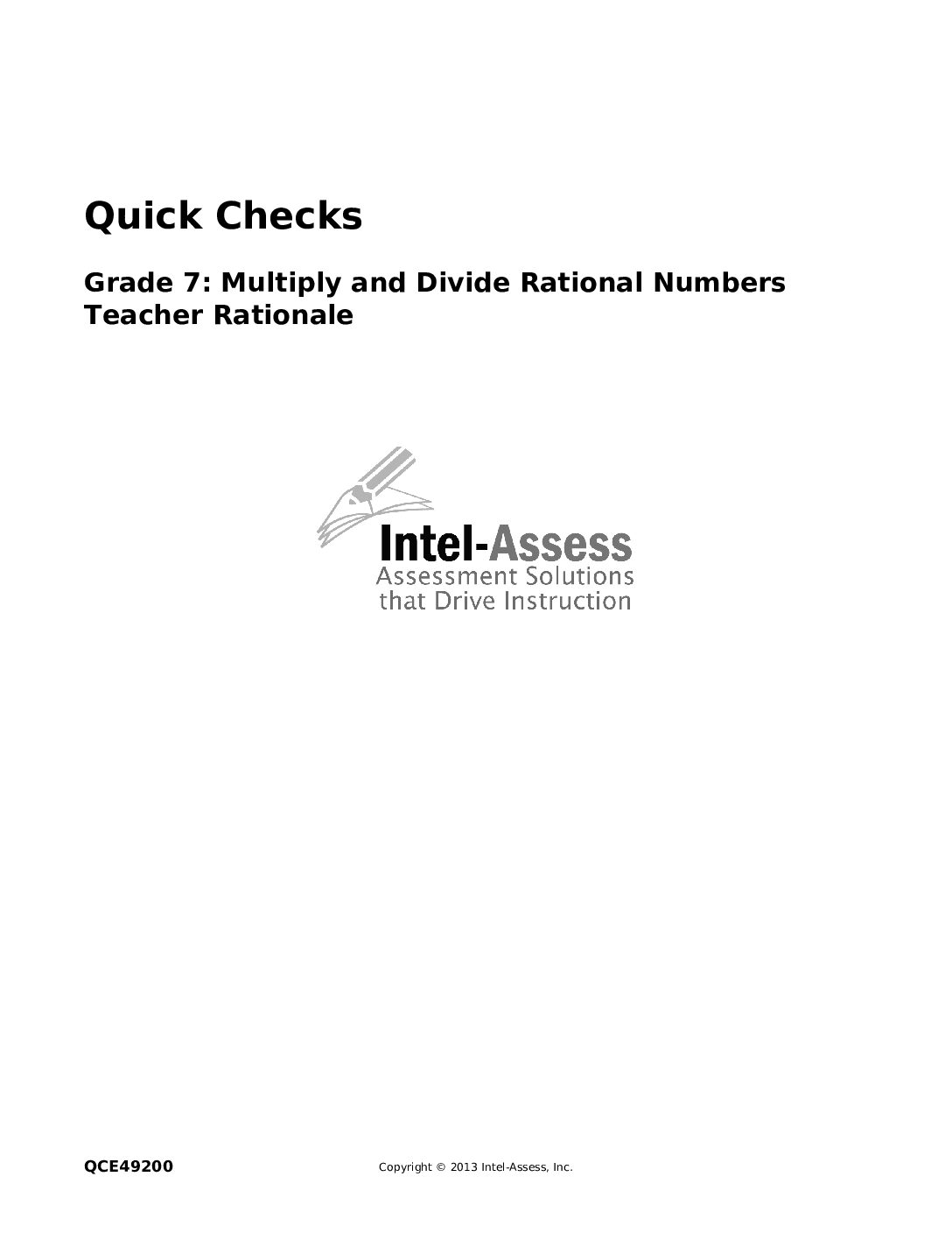 Qce49200 Grade 7 Multiply And Divide Rational Numbers Rationale