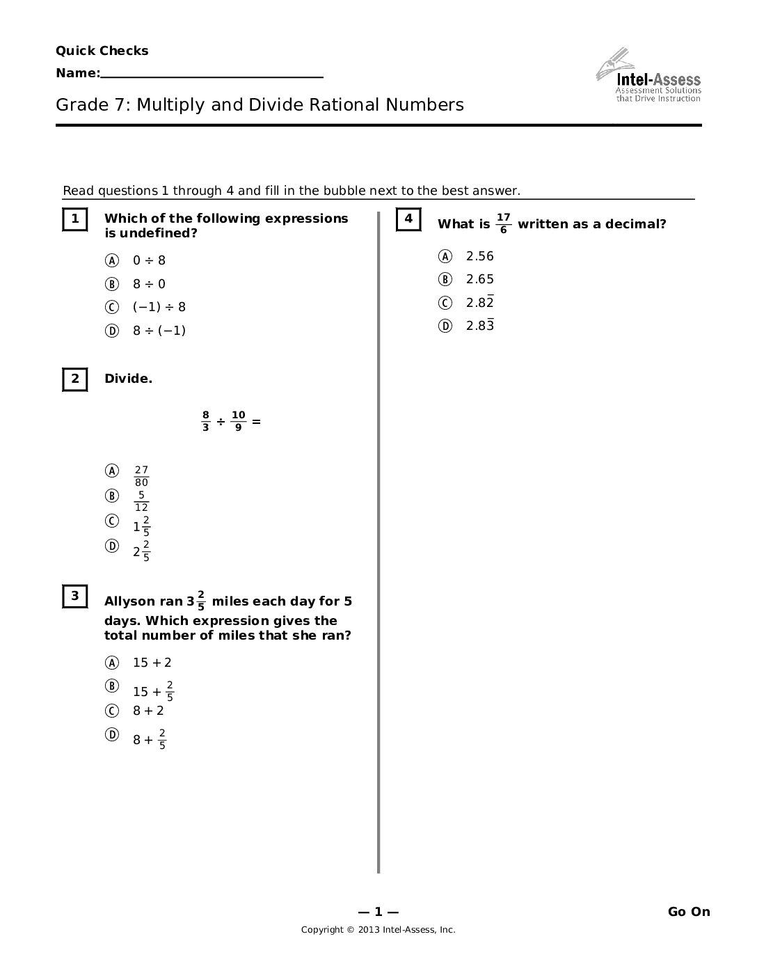 Qce49200 Grade 7 Multiply And Divide Rational Numbers