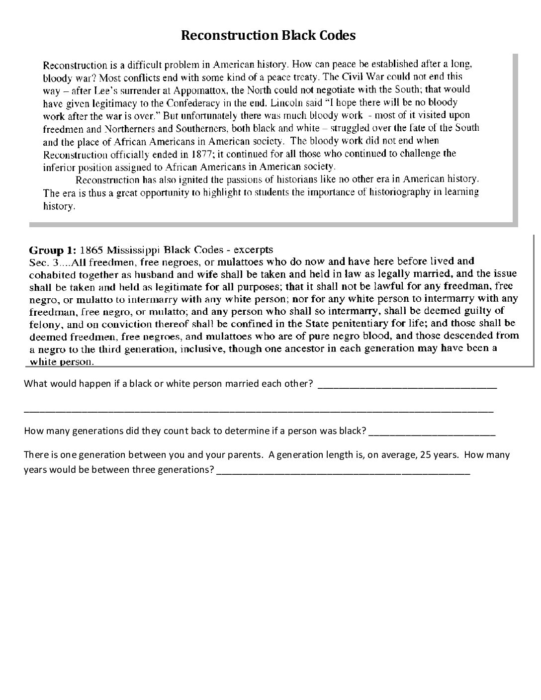 Reconstruction Black Codes