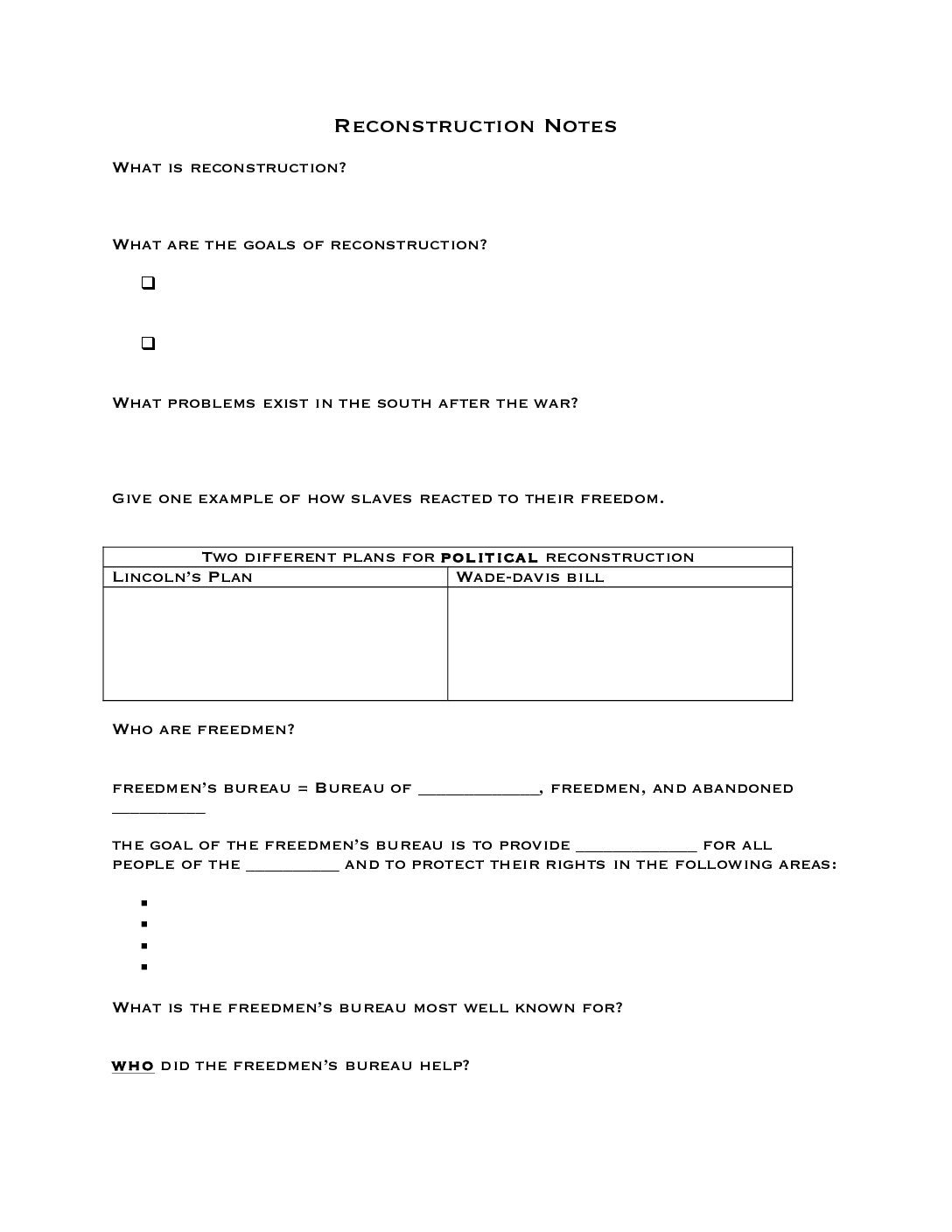 Reconstruction Notes
