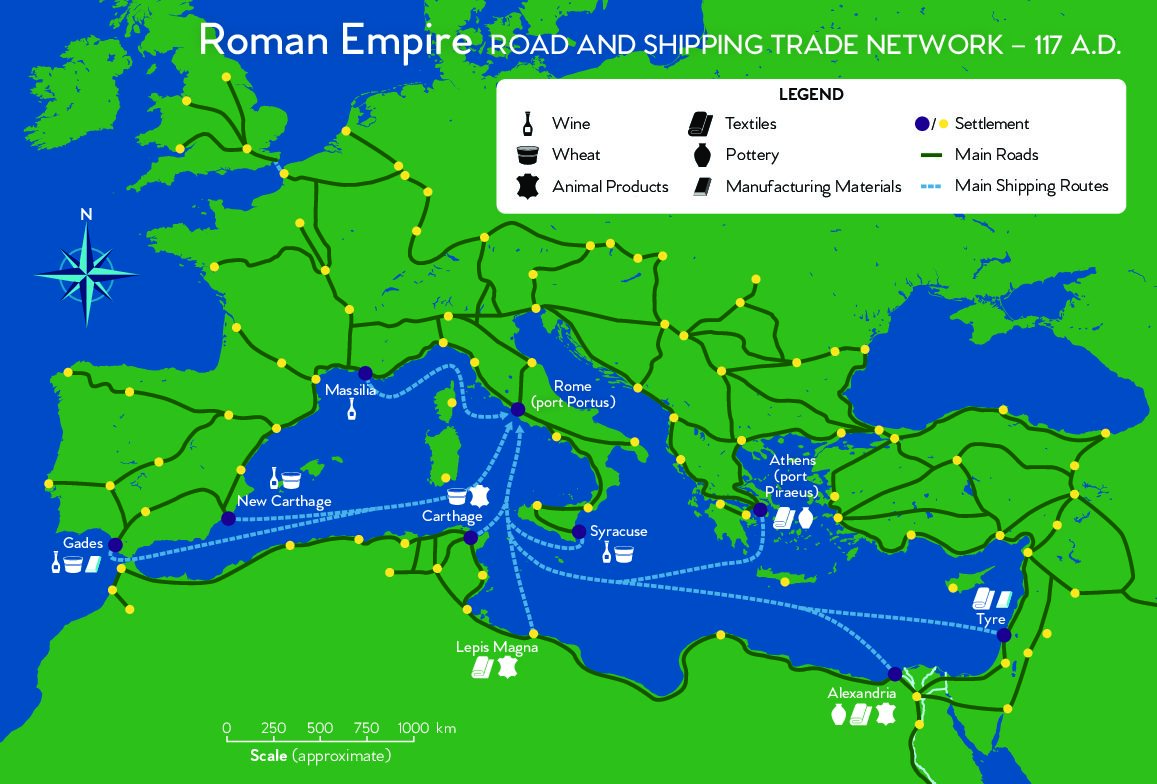 Roman Road And Shipping Trade Routes