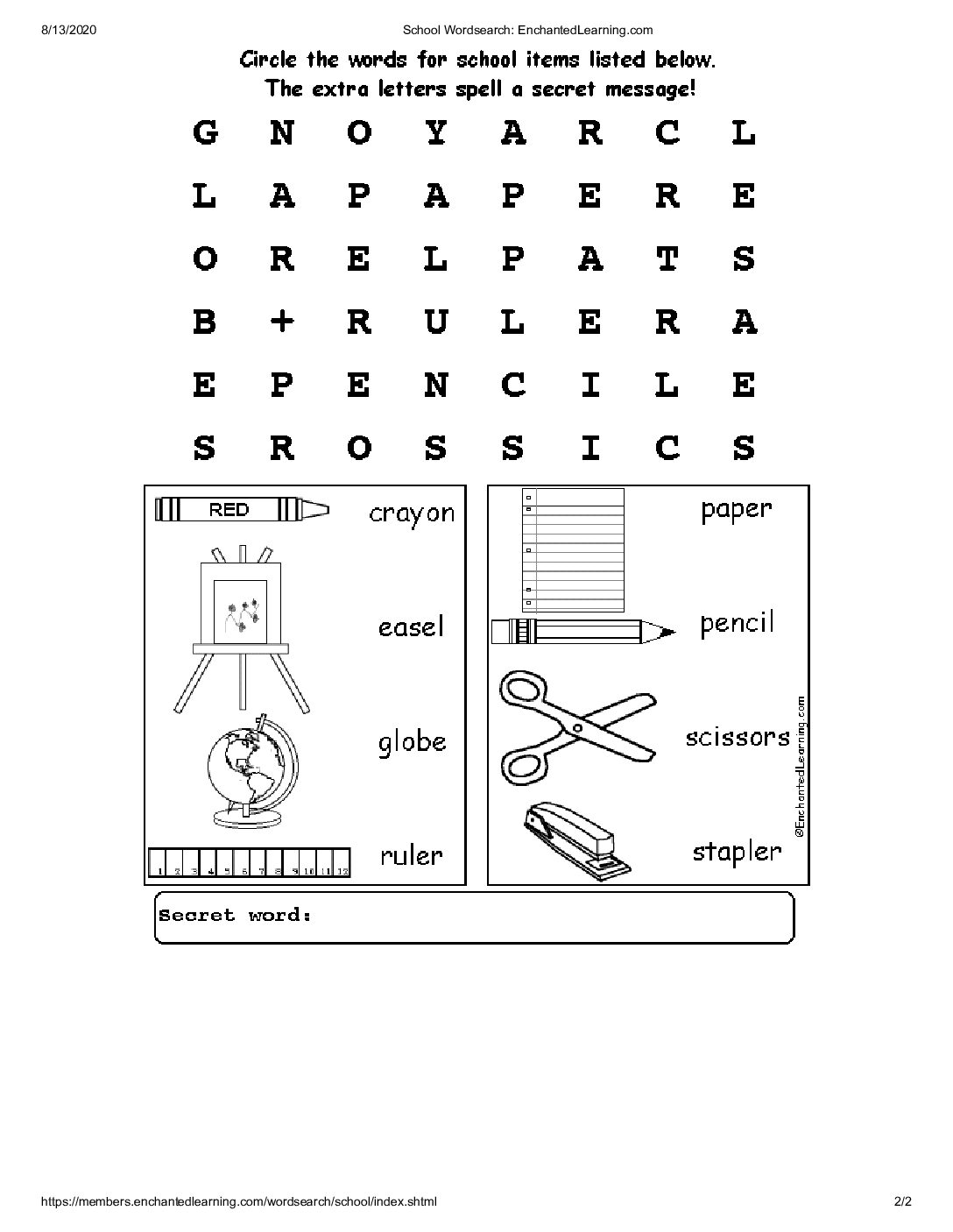 School Word search