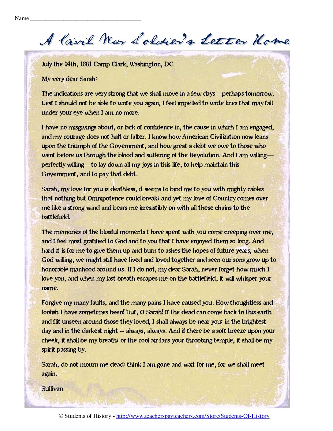 Soldier Letter Assignment