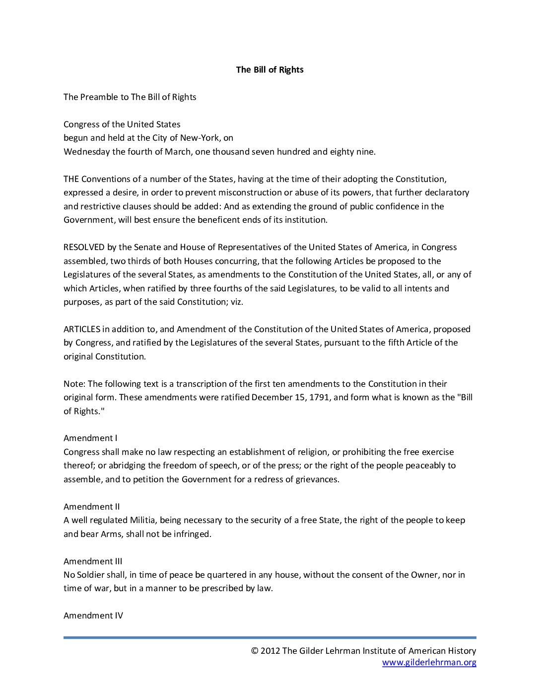 The Bill Of Rights Full Text