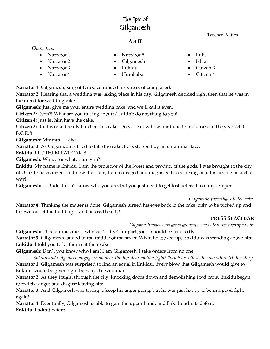 The Epic Of Gilgamesh Act 2 Teacher Edition