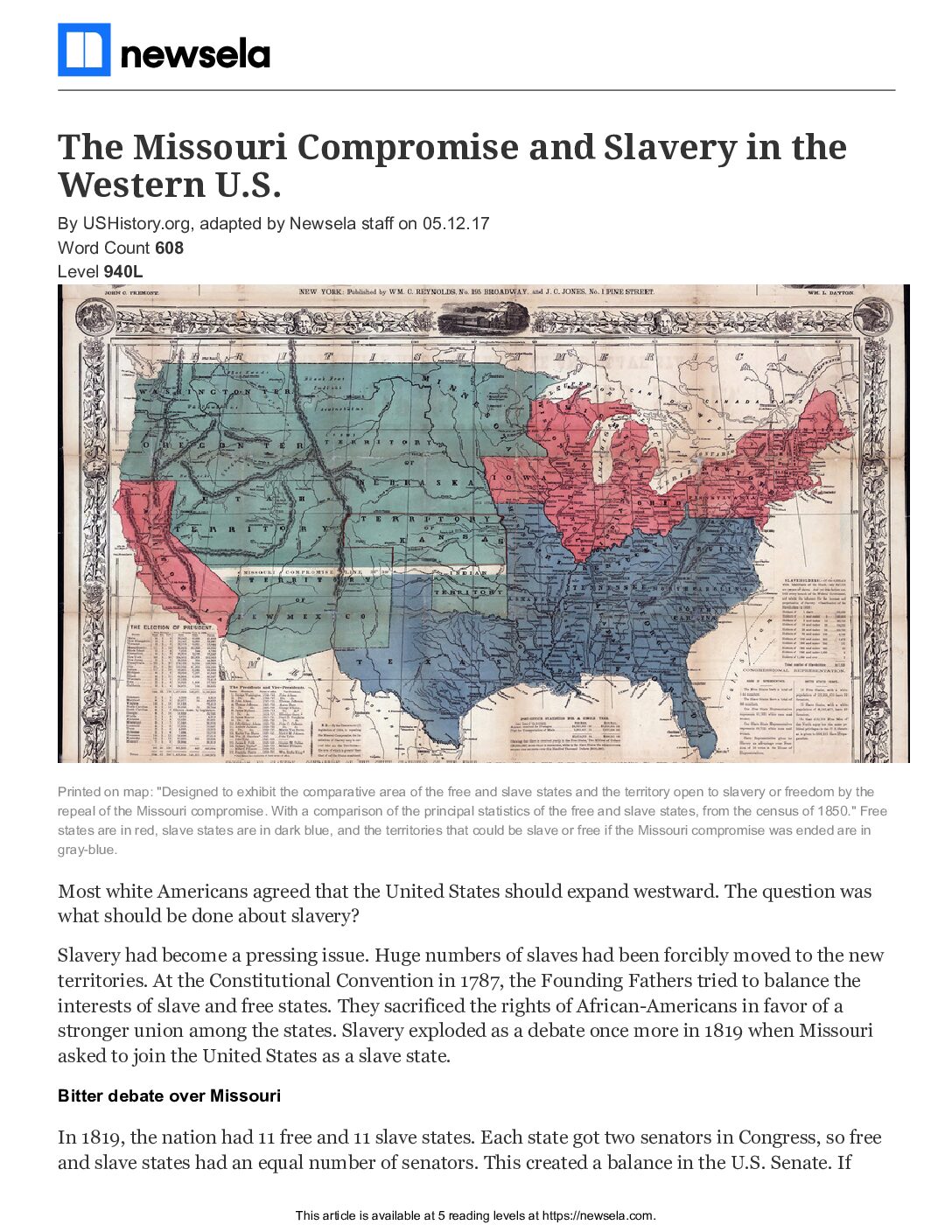 The Missouri Compromise Reading