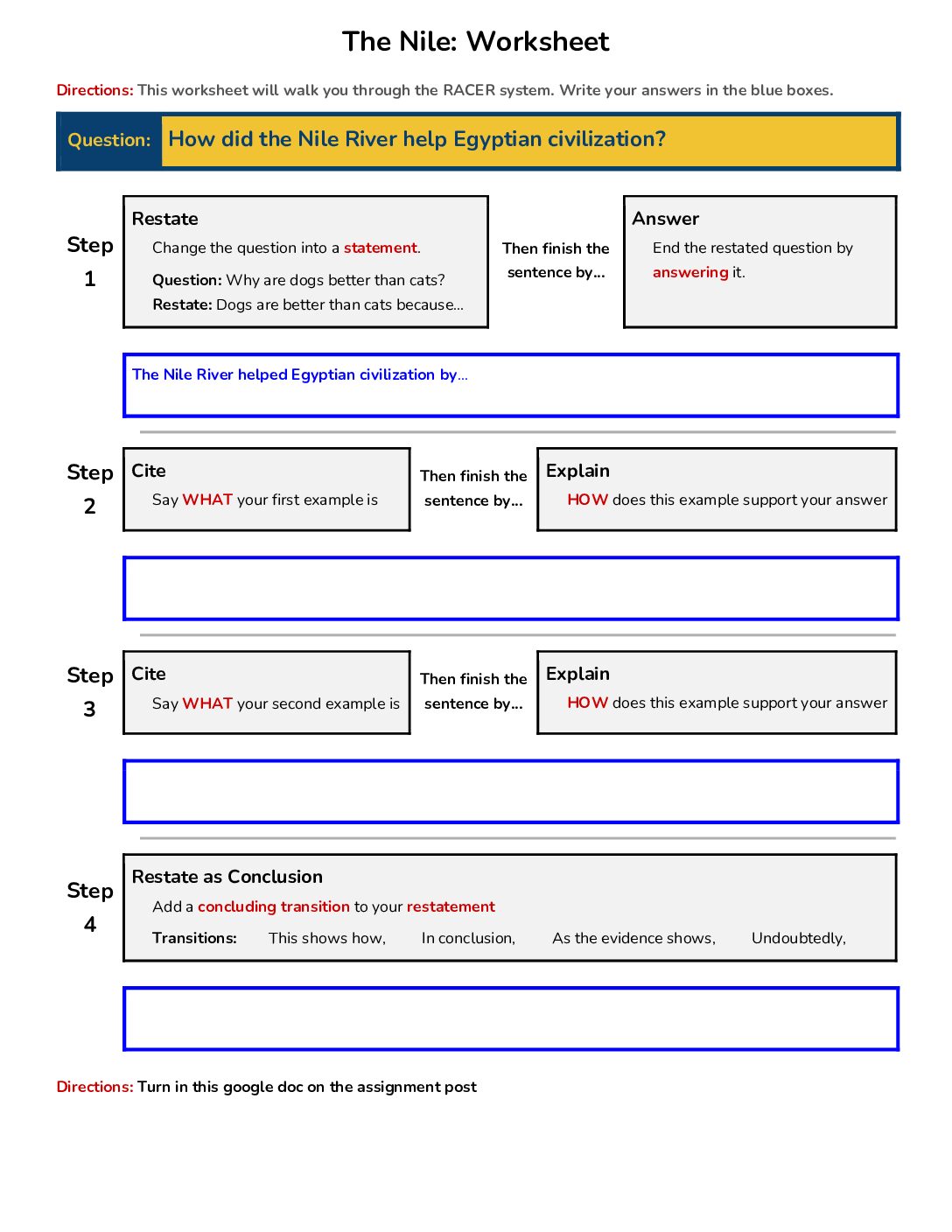 The Nile Worksheet