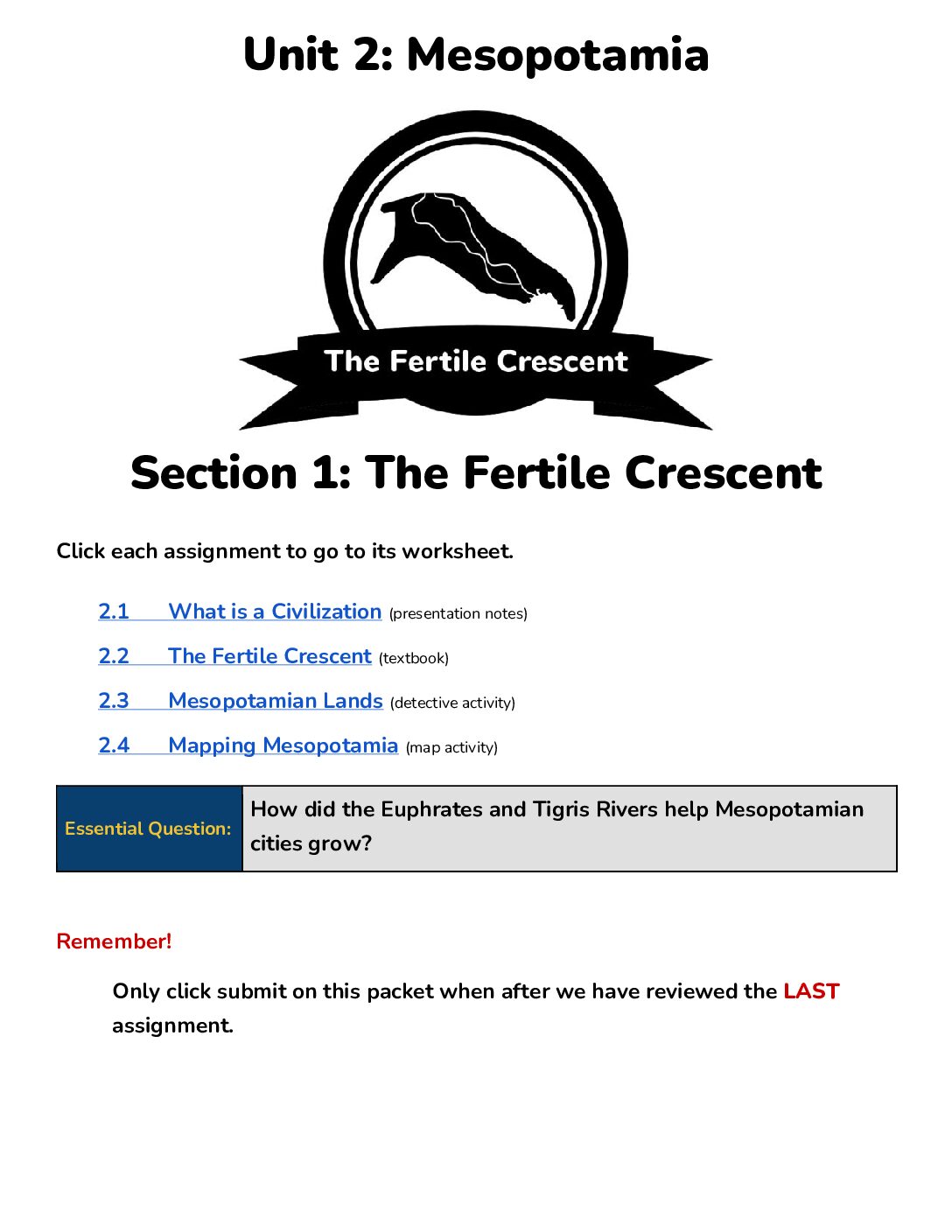 Unit 2 Section 1 The Fertile Crescent
