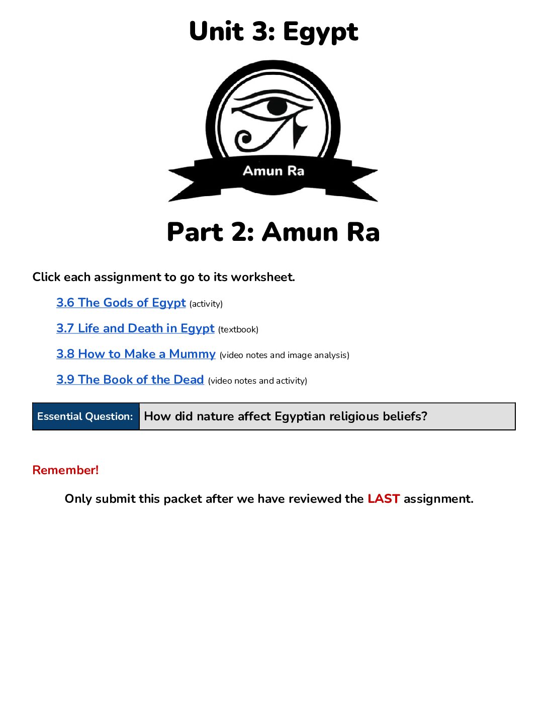 Unit 3 Part 2 Amun Ra