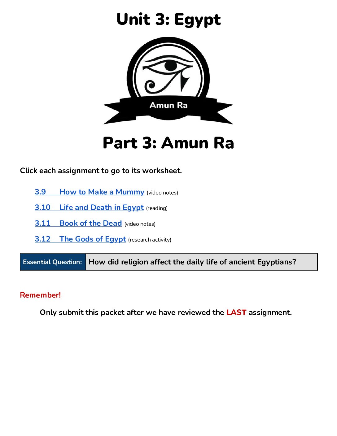 Unit 3 Part 3 Amun Ra