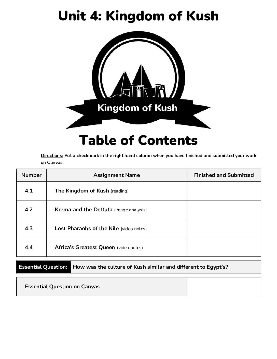 Unit 4 Kingdom Of Kush (Hard Copy)