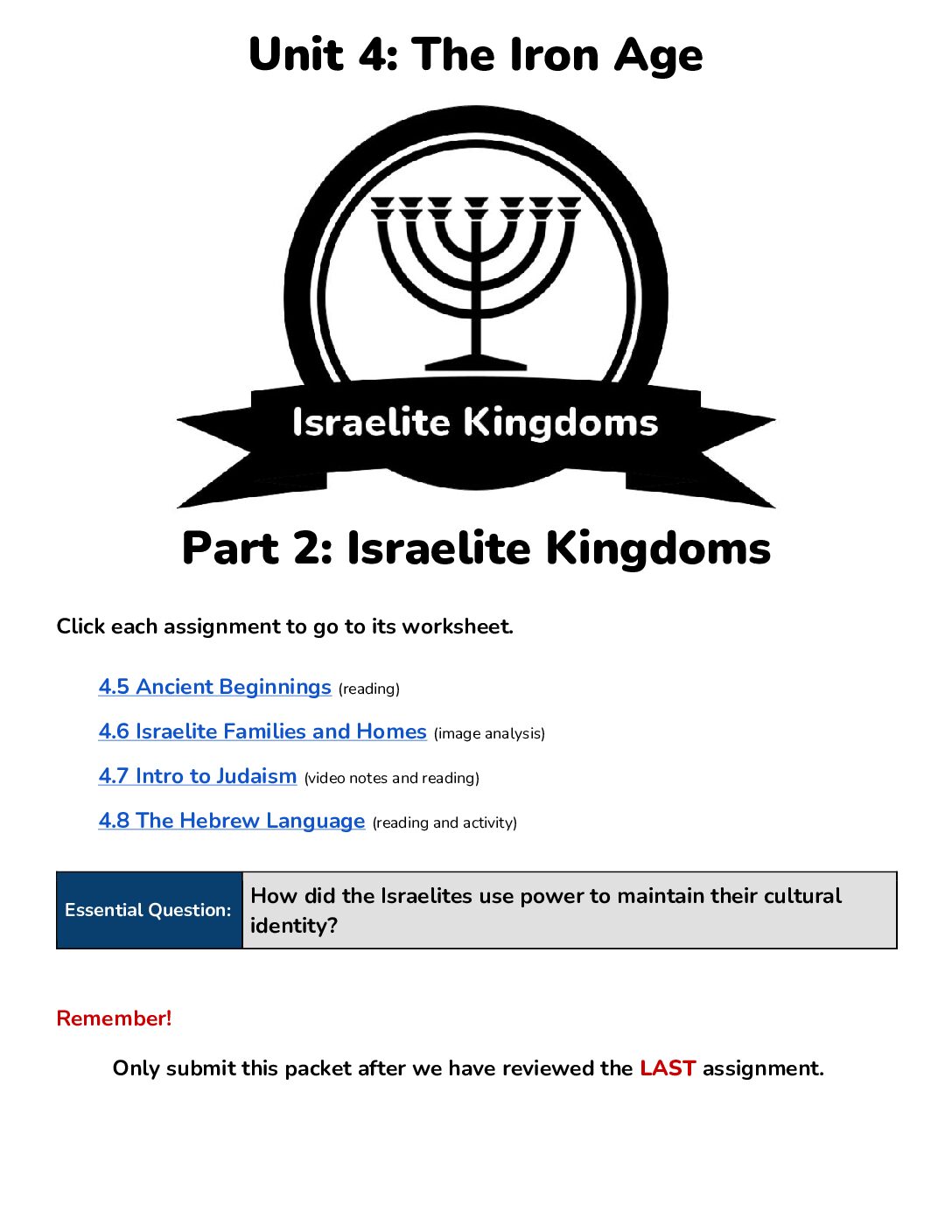 Unit 4 Part 2 Israelite Kingdoms