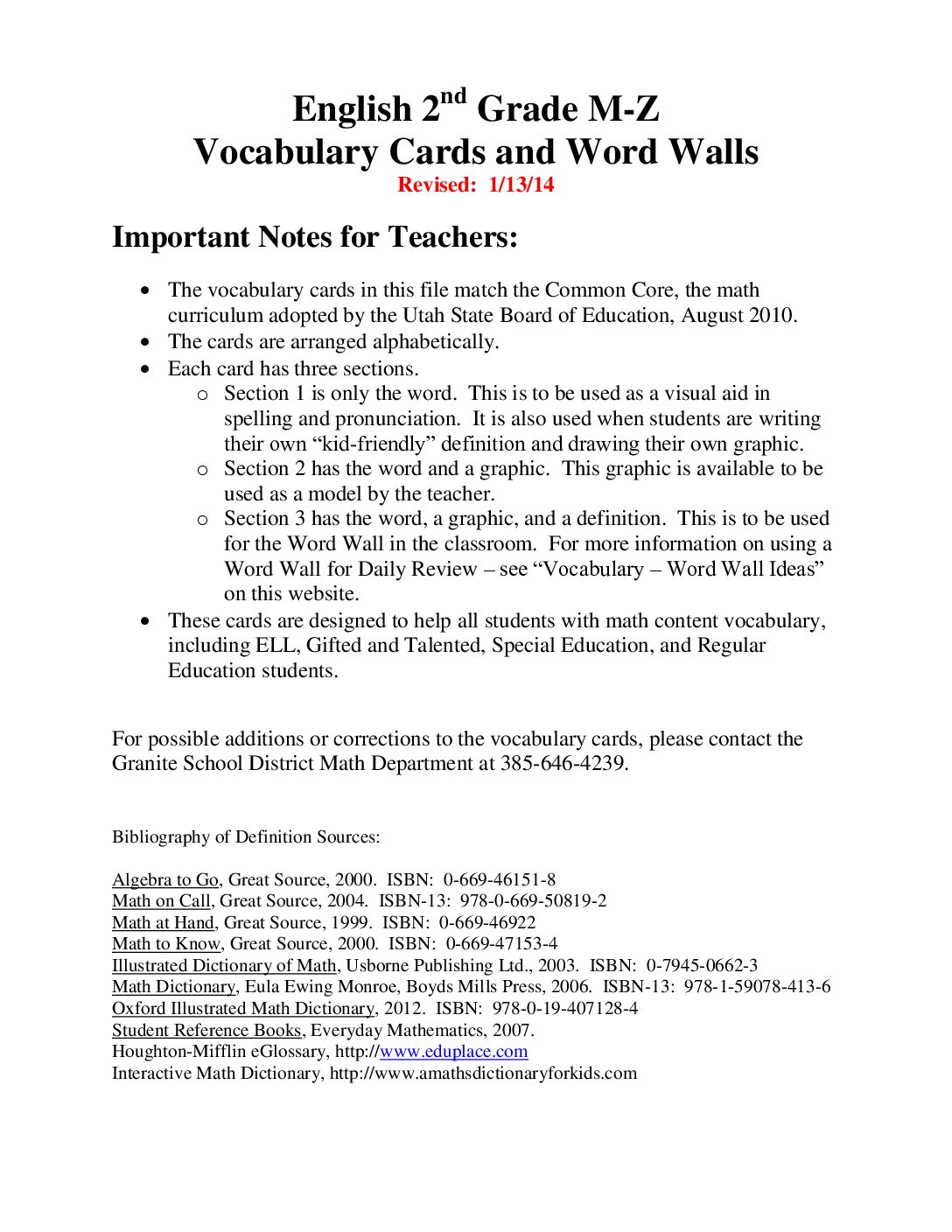 Vocabulary Cards 2Nd Grade M Z