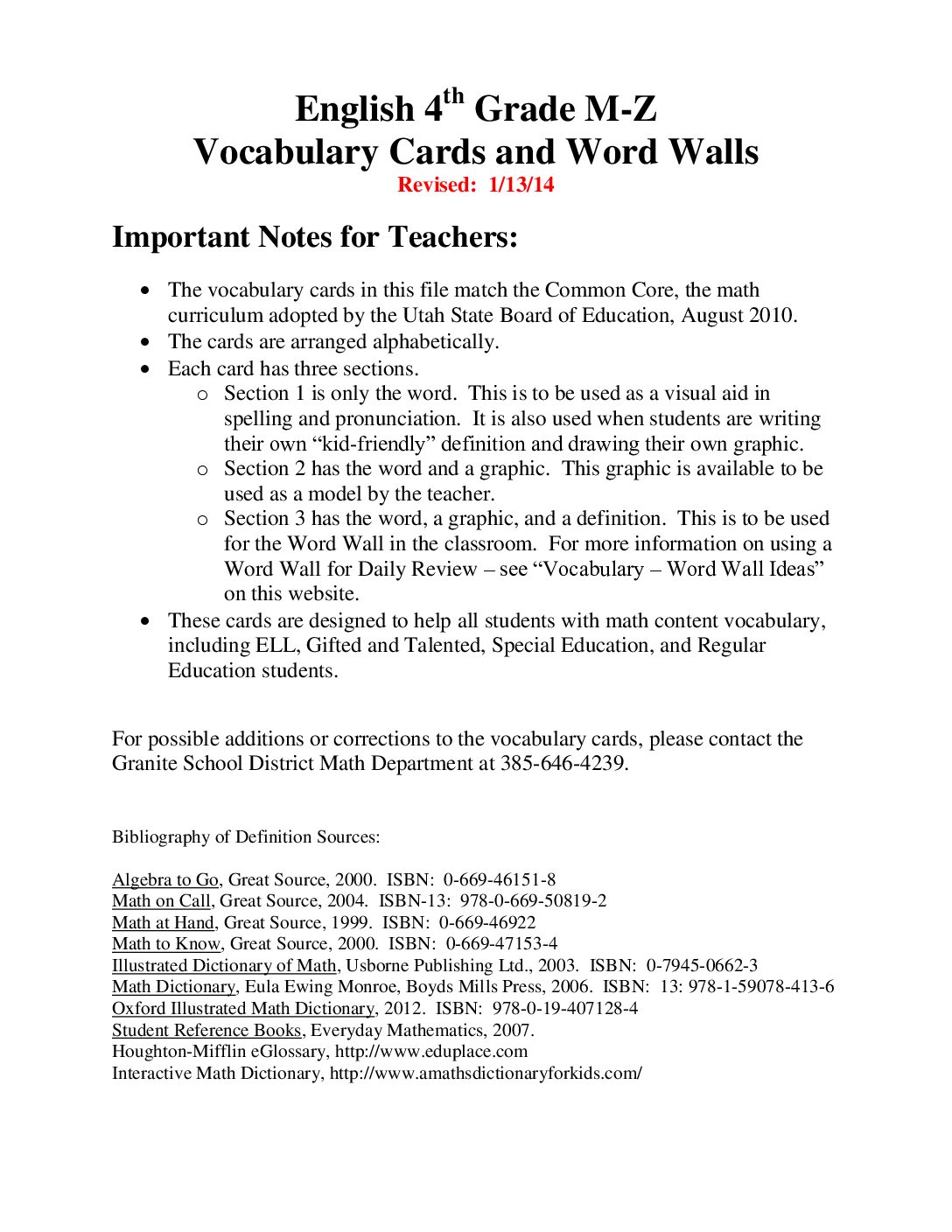 Vocabulary Cards 4Th Grade M Z