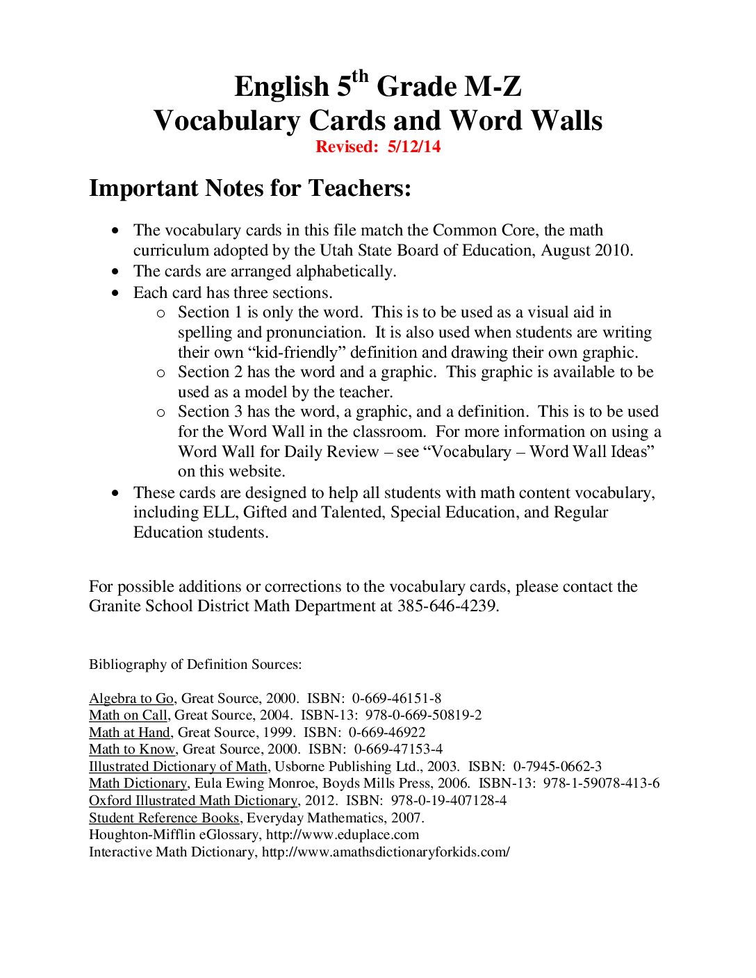 Vocabulary Cards 5Th Grade M Z