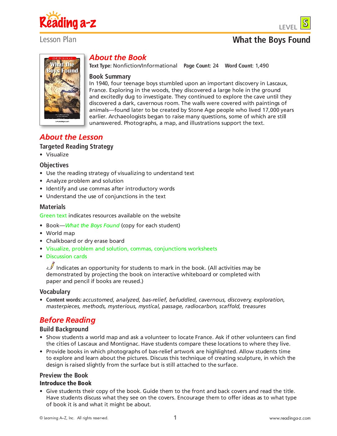 What The Boys Found Cave Paintings Lesson Plan