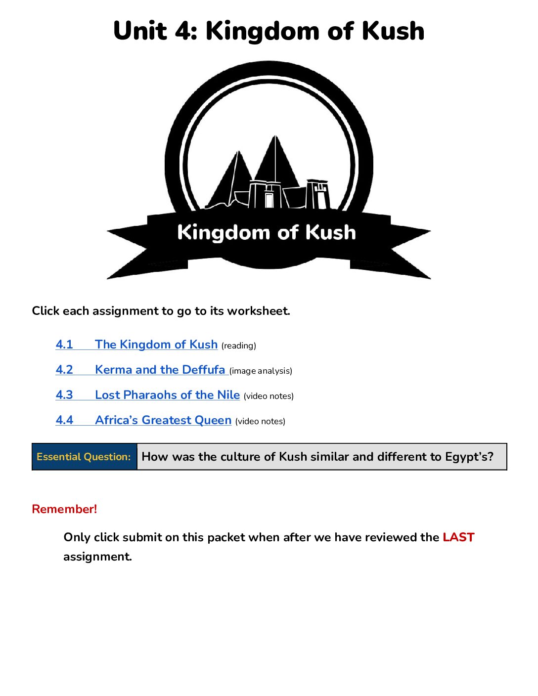 Workıng Copy Unit 4 Kingdom Of Kush