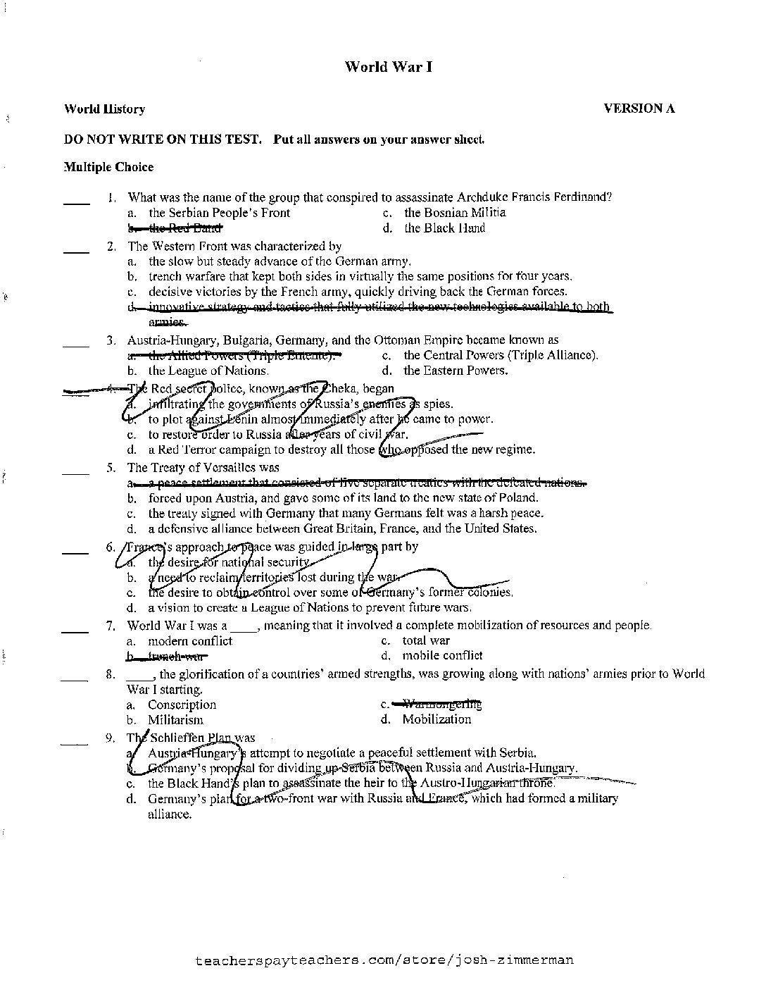 World War 1 Modified Test