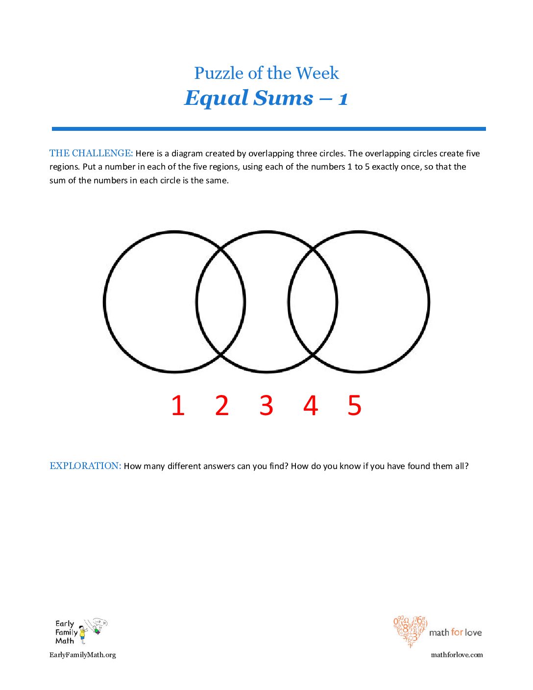 09 3 Clubs Equal Sums 1-Puzzles