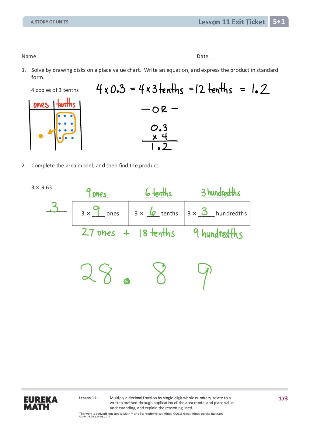 11 G5 M1 Exit Tickets Solutıons