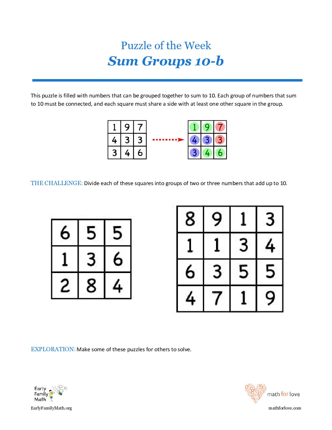 12 3 Spades Sum Groups 10B-Puzzles