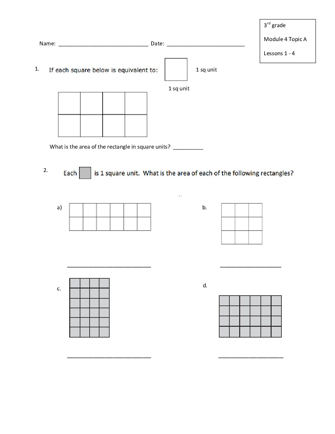 3Rd Grade Module 4 Topic A Assessment