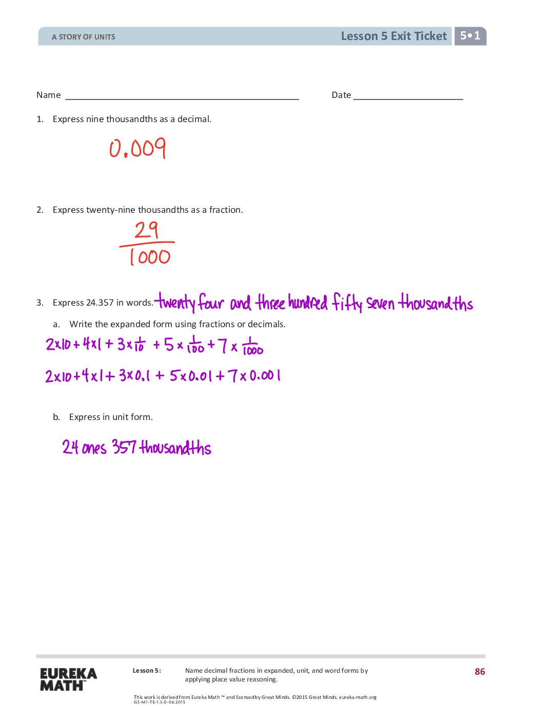 5 G5 M1 Exit Tickets Solutıons
