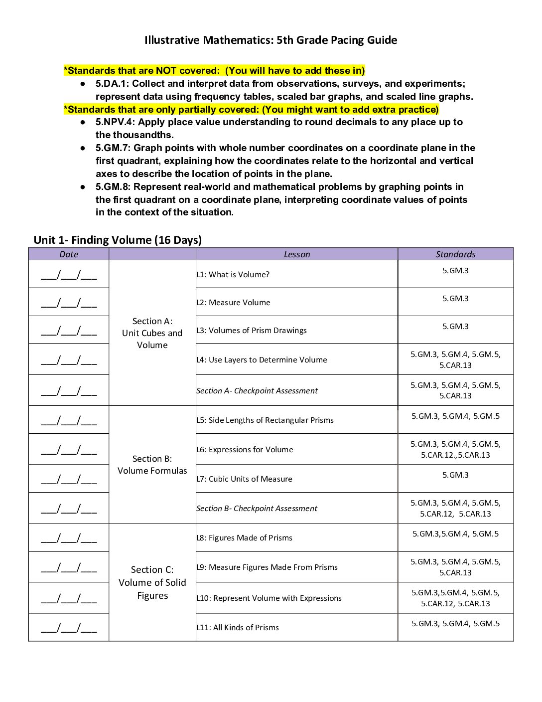 5Th Grade Im Revised 2023 Pacing Guide