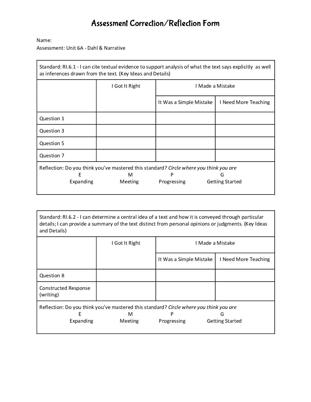 6A Assessment Correction Reflection