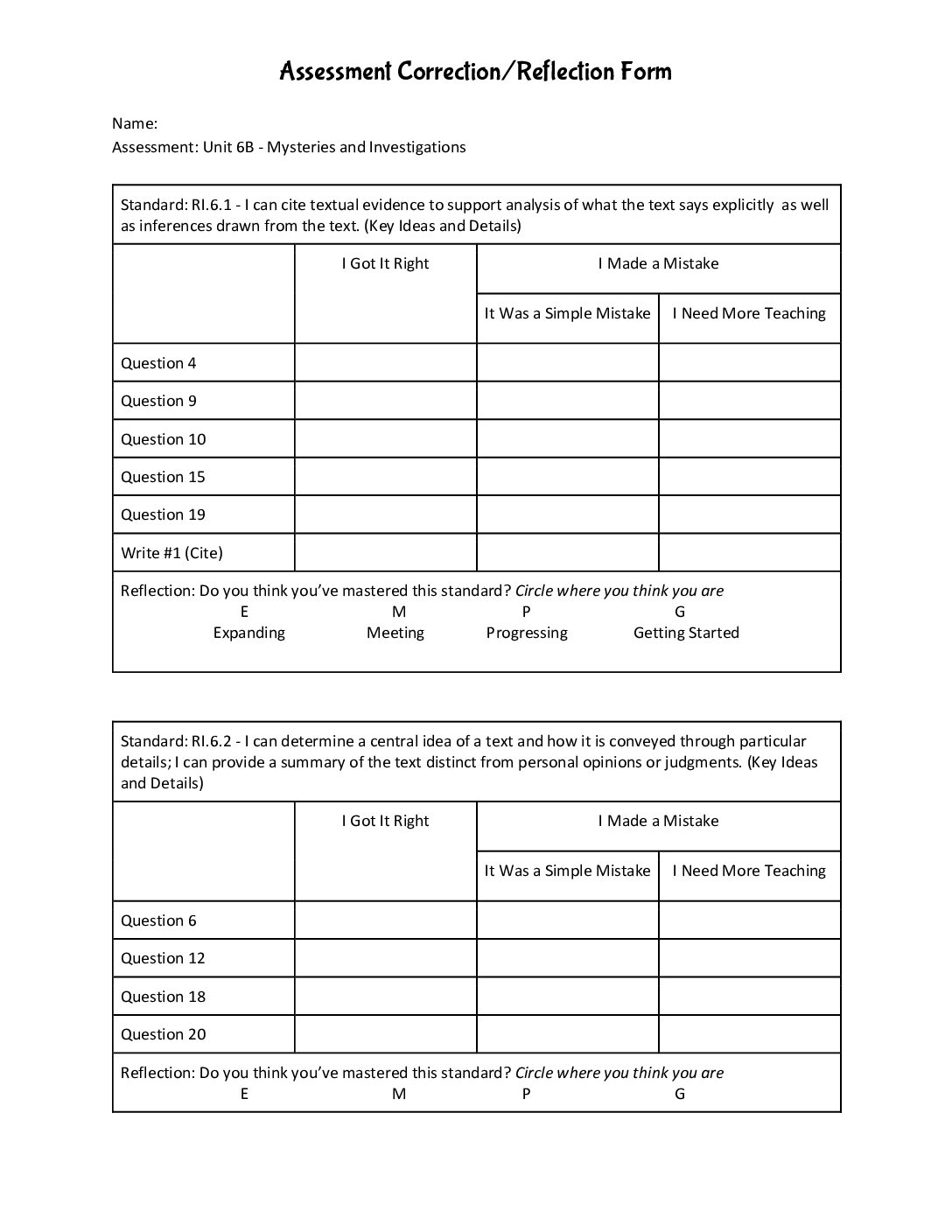 6B Assessment Correction Reflection