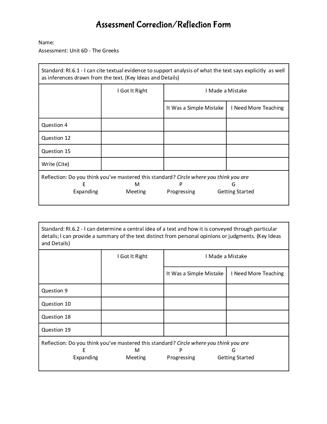 6D Assessment Correction Reflection