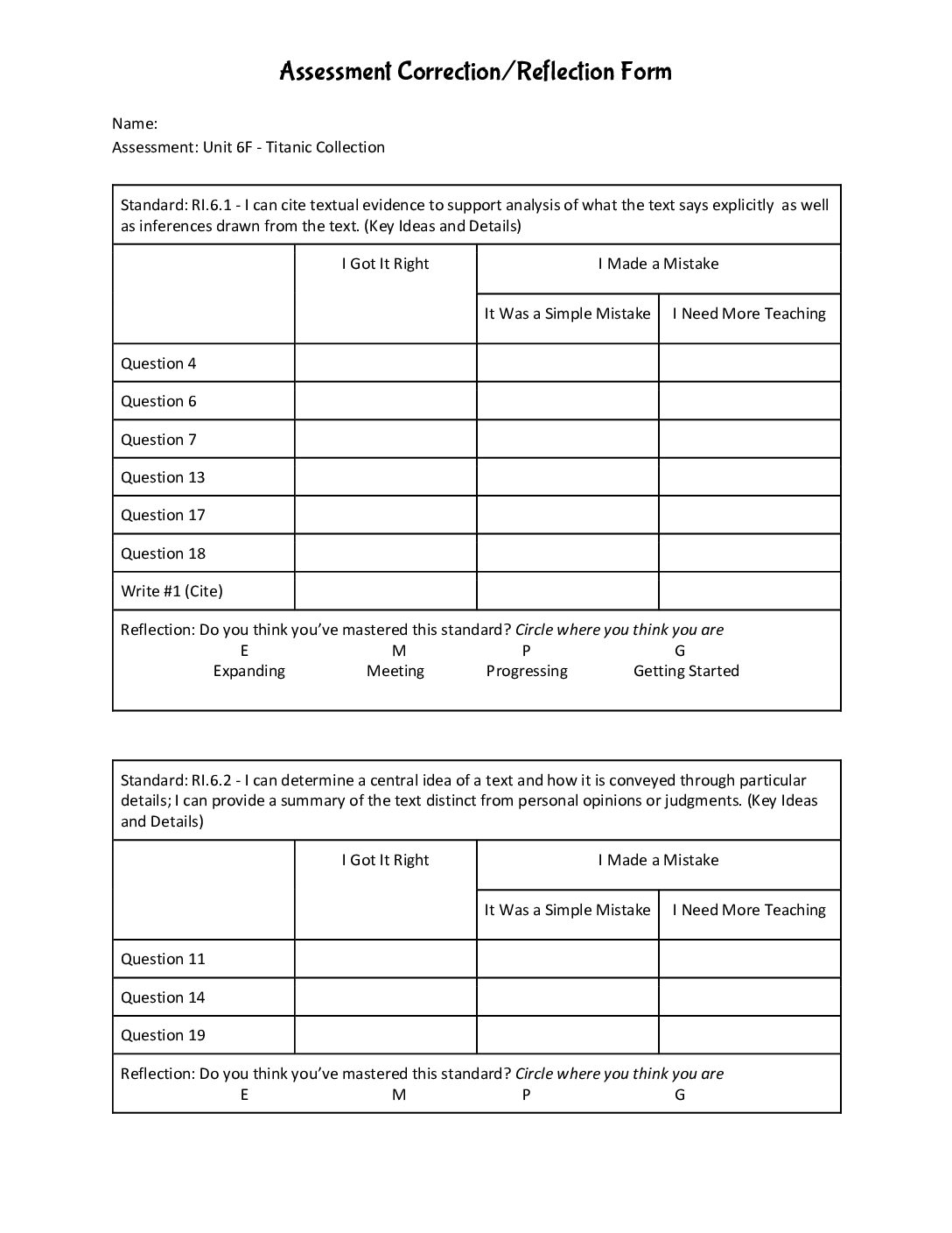 6F Assessment Correction Reflection