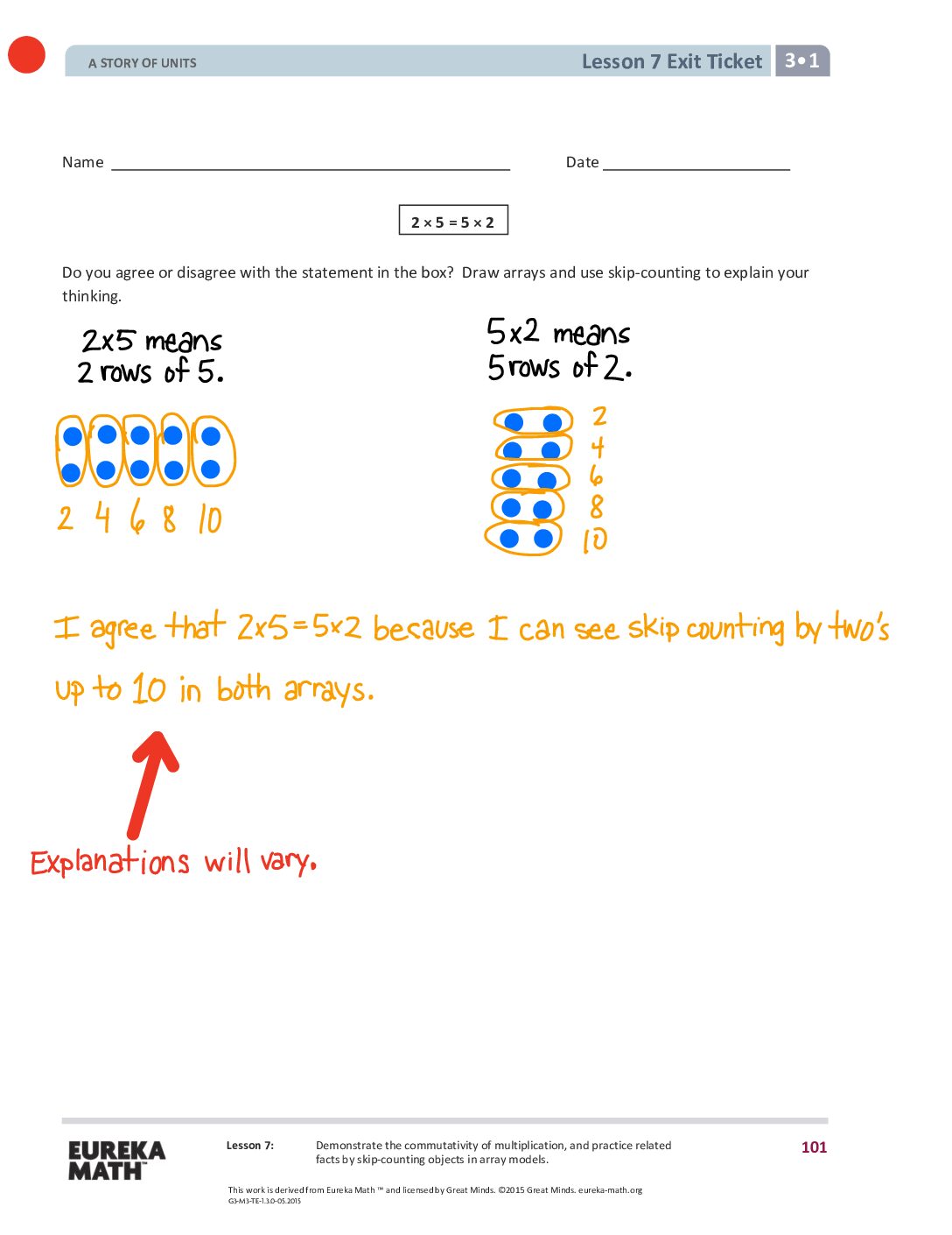 7 G3 M1 Exit Tickets Solutıons