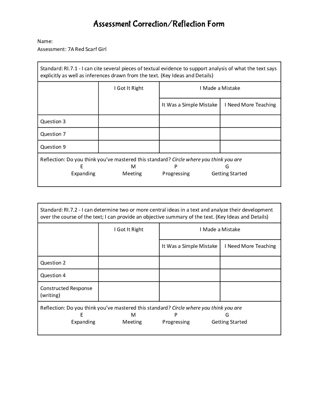 7A Assessment Correction Reflection