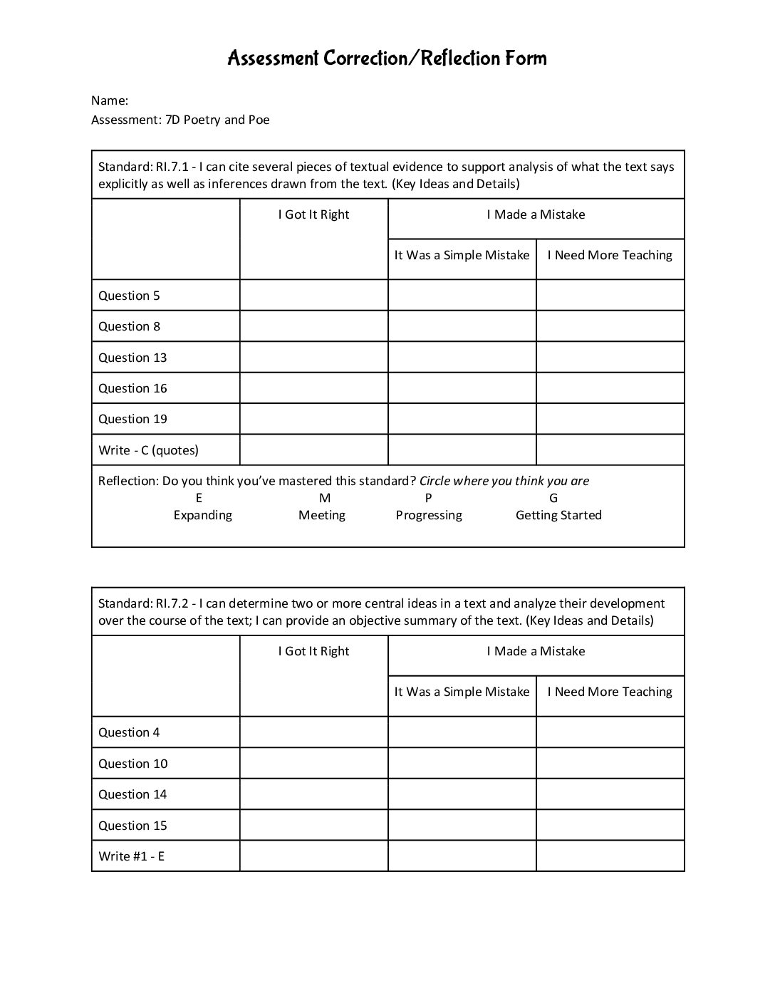 7D Assessment Correction Reflection