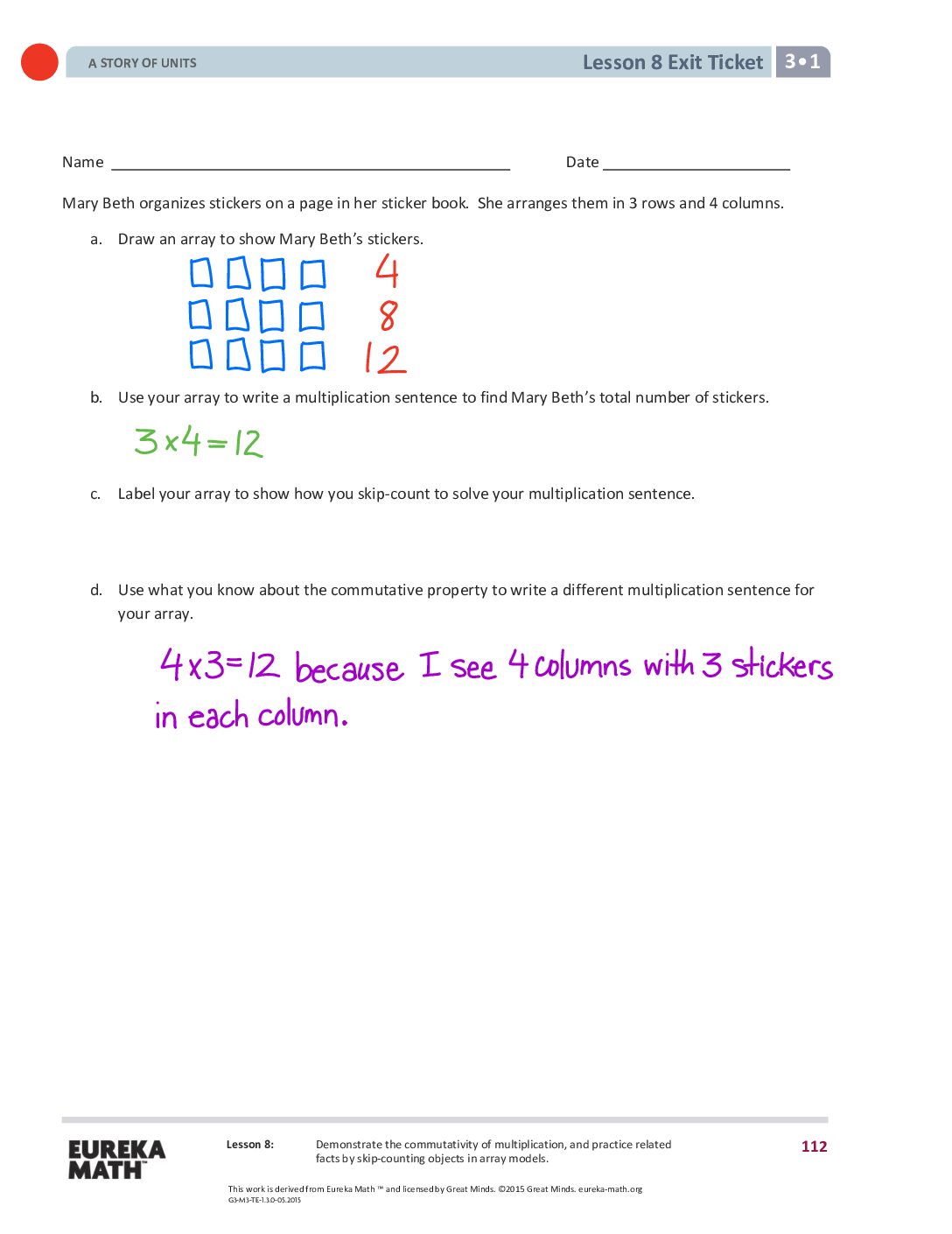 8 G3 M1 Exit Tickets Solutıons
