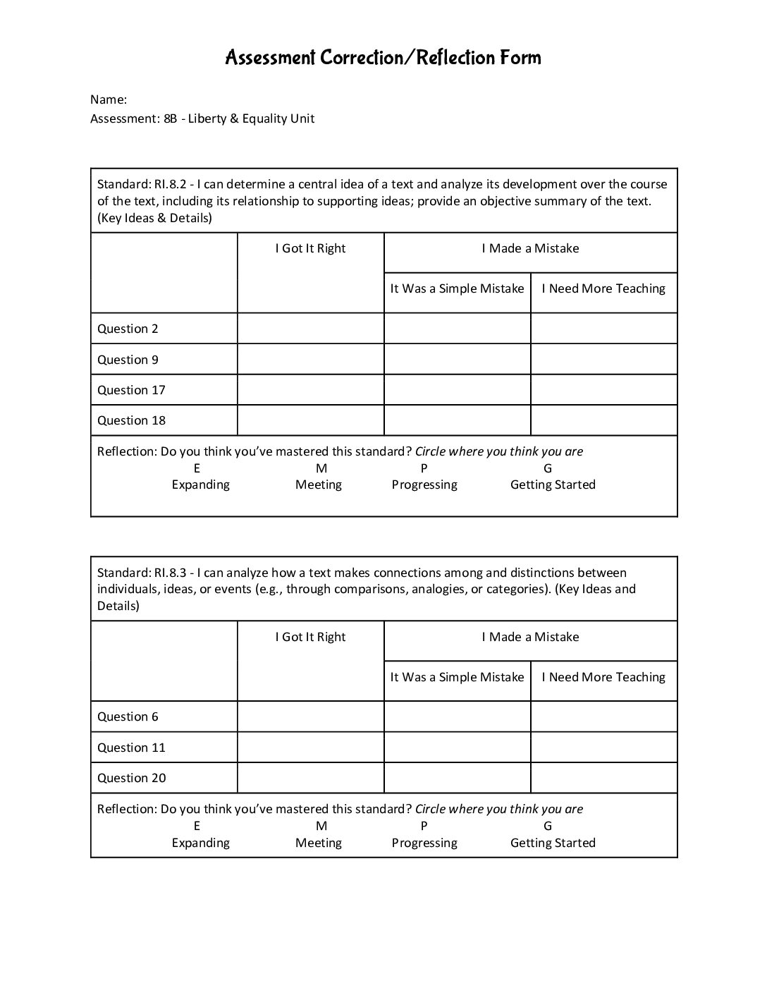 8B Unit Assessment Correction Reflection