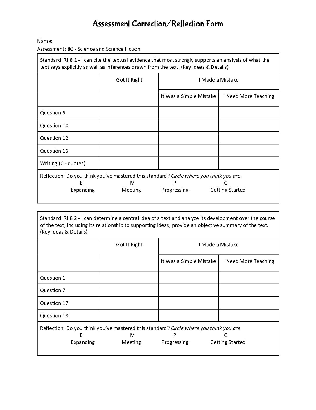8C Unit Assessment Correction Reflection