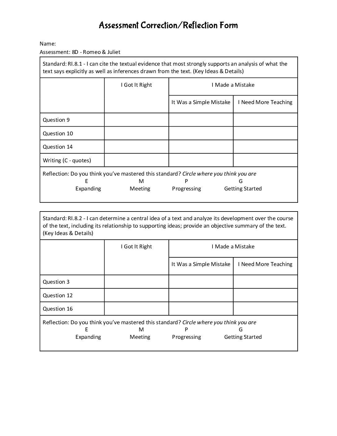 8D Unit Assessment Correction Reflection
