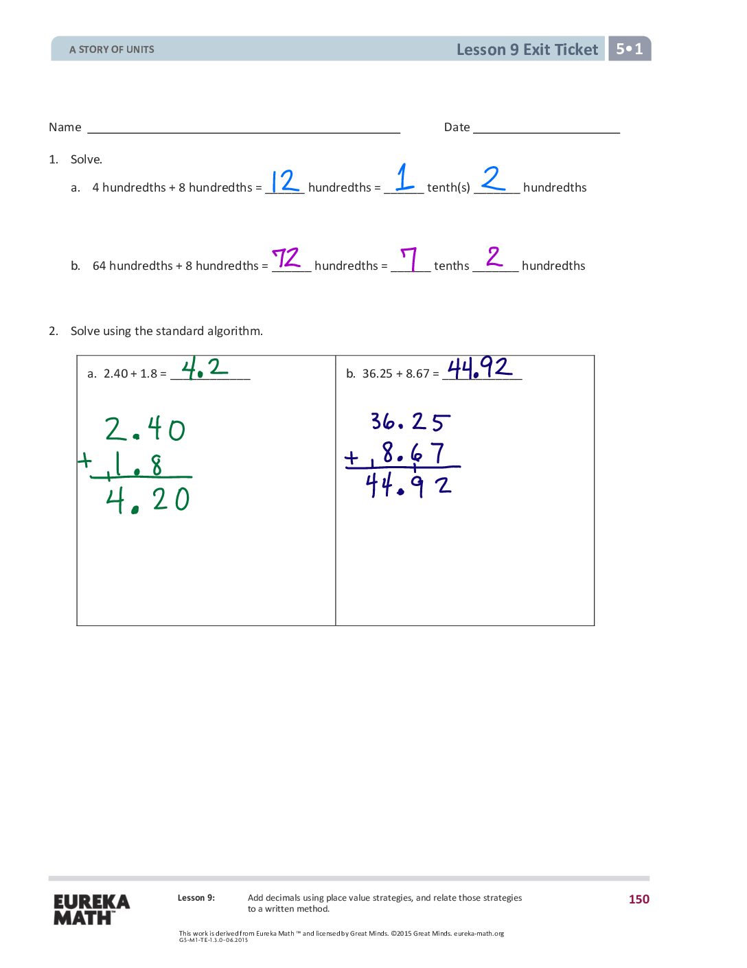 9 G5 M1 Exit Tickets Solutıons