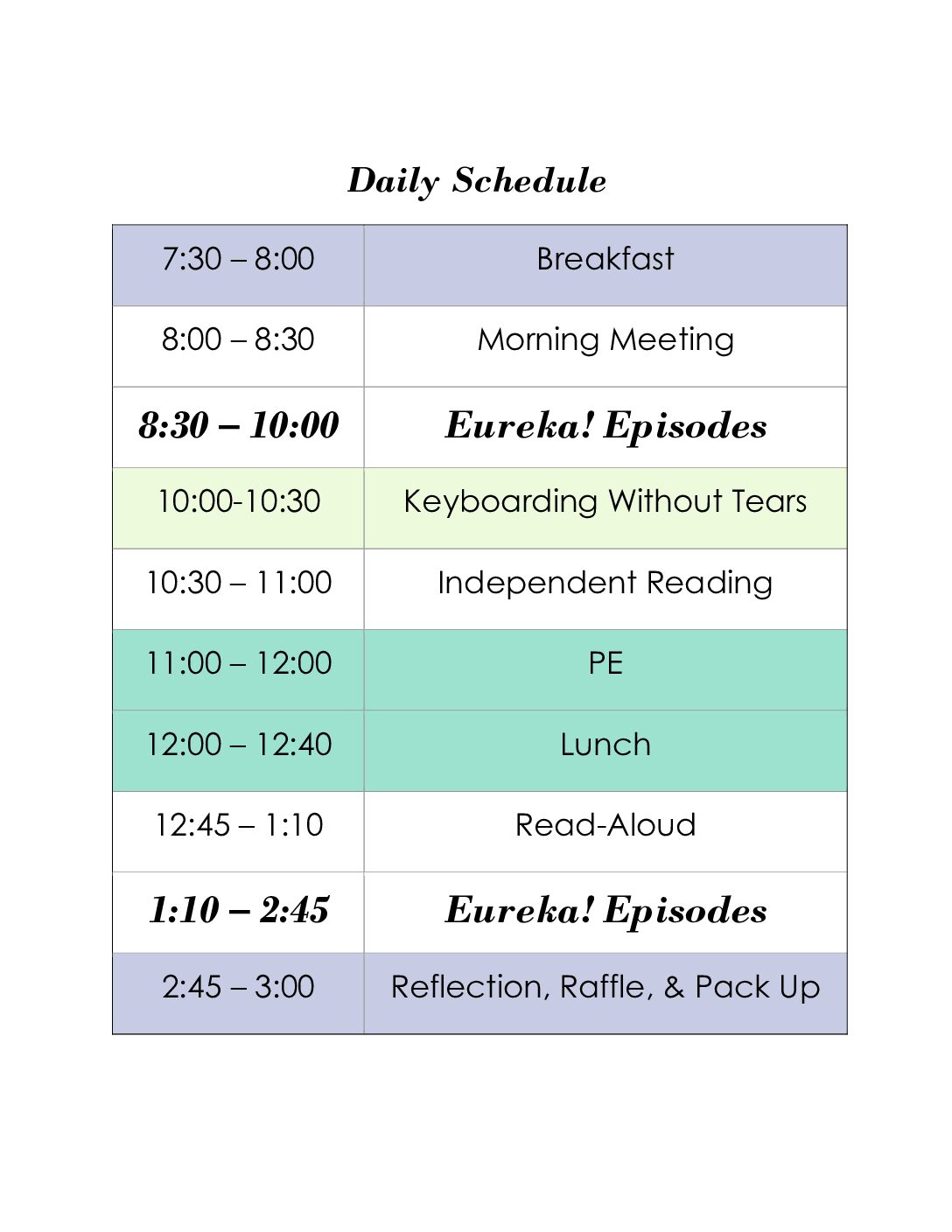 Acceleration Academy Schedule