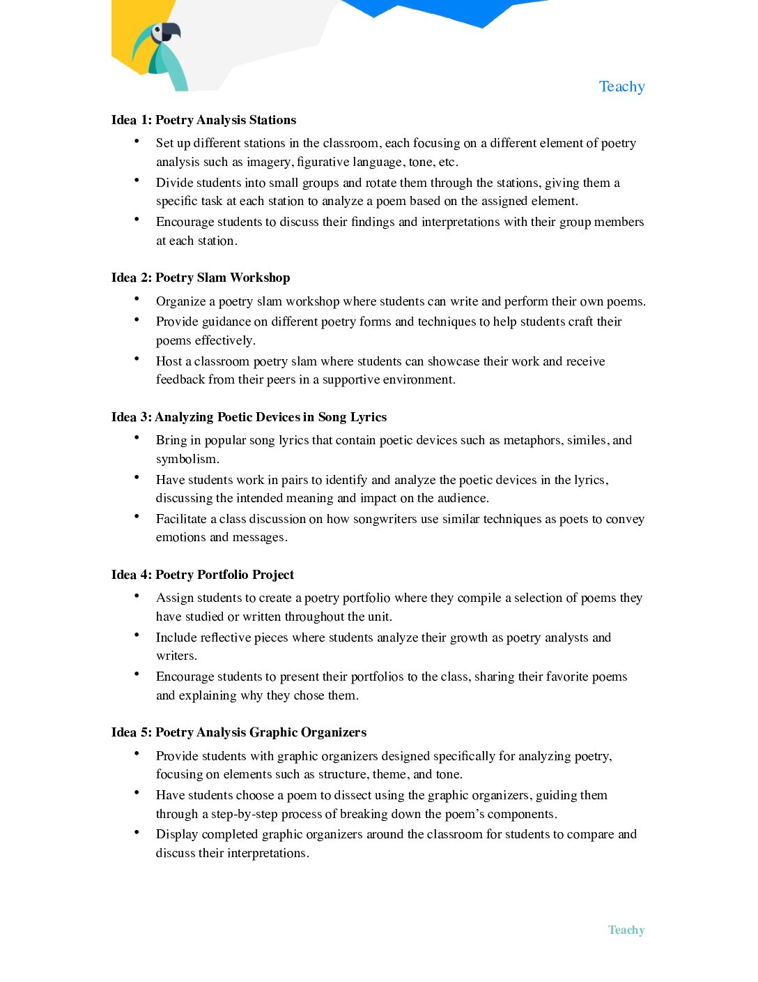 Activity Ideas Poetry Analysis
