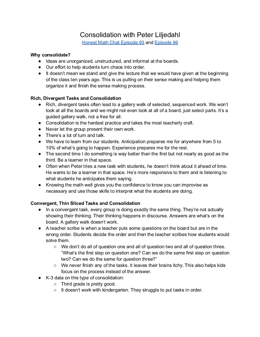 Consolidation With Peter Liljedahl