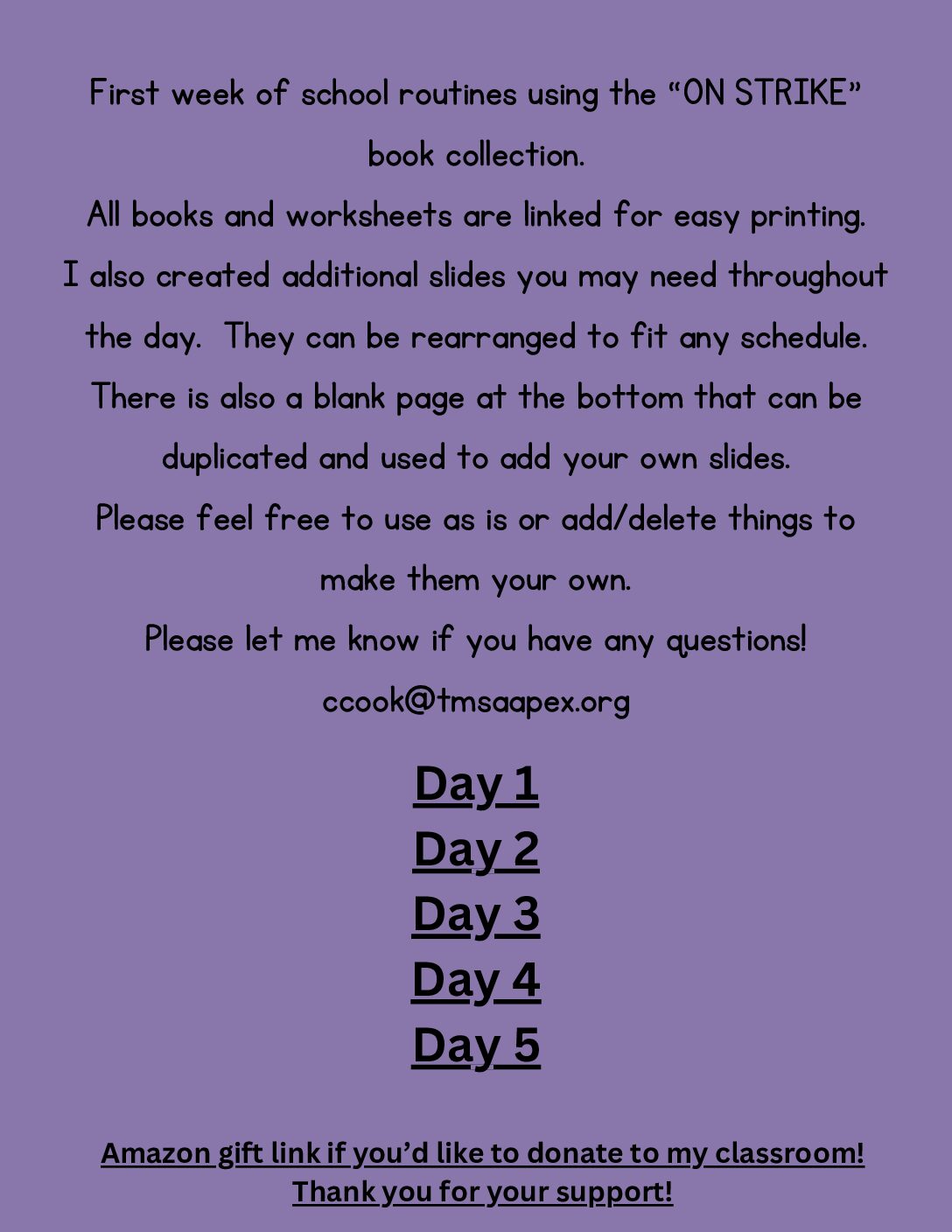 First Week Of Routines Using “On Strike” Books